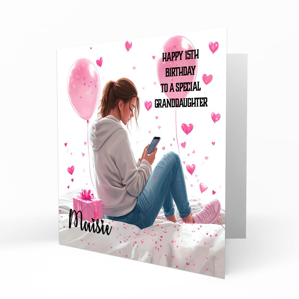Personalised 12th 13th 14th 15th 16th Birthday Card for Girls, Teenager, Granddaughter Niece Daughter Sister Friend Texting, Mobile Phone