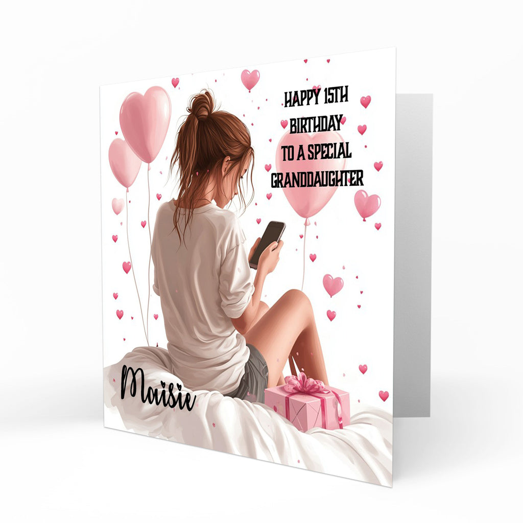 Personalised 12th 13th 14th 15th 16th Birthday Card for Girls, Teenager, Granddaughter Niece Daughter Sister Friend Texting, Mobile Phone