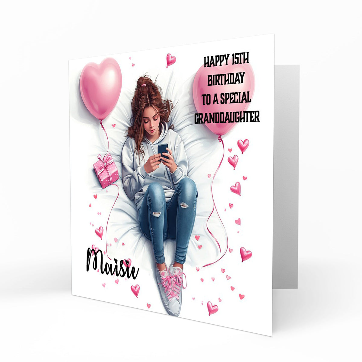 Personalised 12th 13th 14th 15th 16th Birthday Card for Girls, Teenager, Granddaughter Niece Daughter Sister Friend Texting, Mobile Phone
