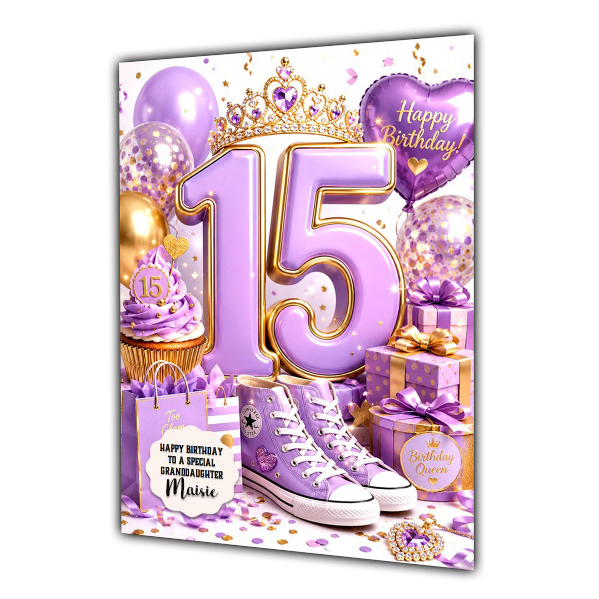15th Birthday Card For Girls, Daughter, Granddaughter, Niece, Trainers Shoes Girl, Teenager,