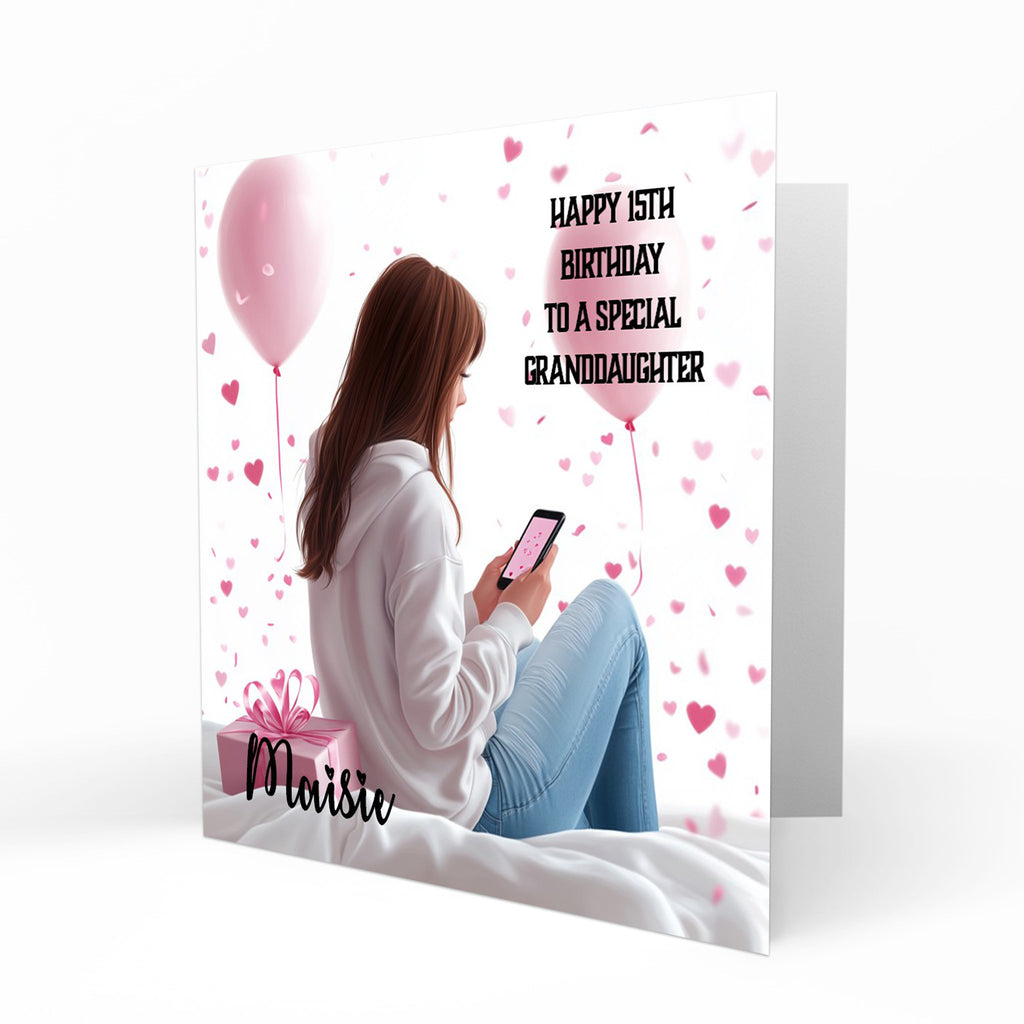 Personalised 12th 13th 14th 15th 16th Birthday Card for Girls, Teenager, Granddaughter Niece Daughter Sister Friend Texting, Mobile Phone