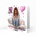 Personalised 11th 12th 13th 14th 15th 16th Birthday Card Girls Brown Hair Granddaughter Niece Daughter Sister Friend, Texting