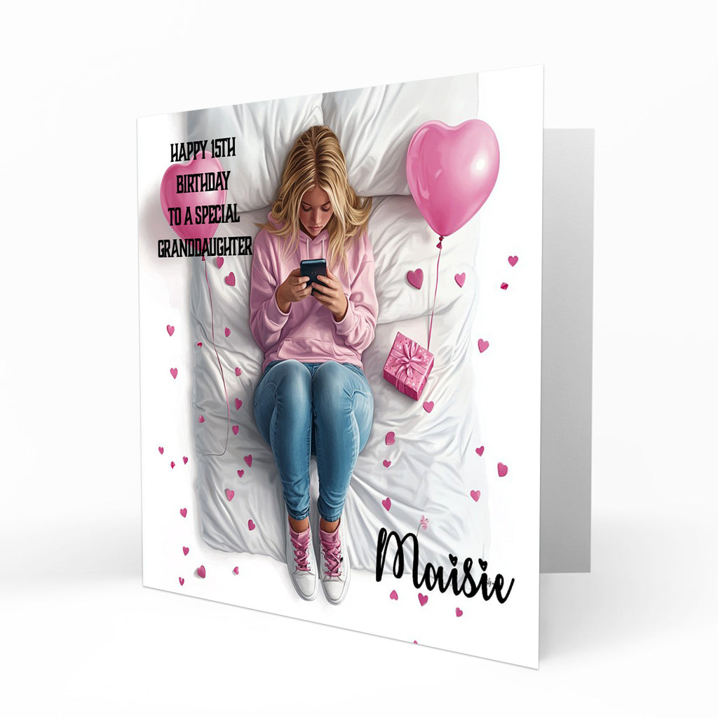 Personalised 12th 13th 14th 15th 16th Birthday Card for Girls, Teenager, Granddaughter Niece Daughter Sister Friend Texting, Mobile Phone