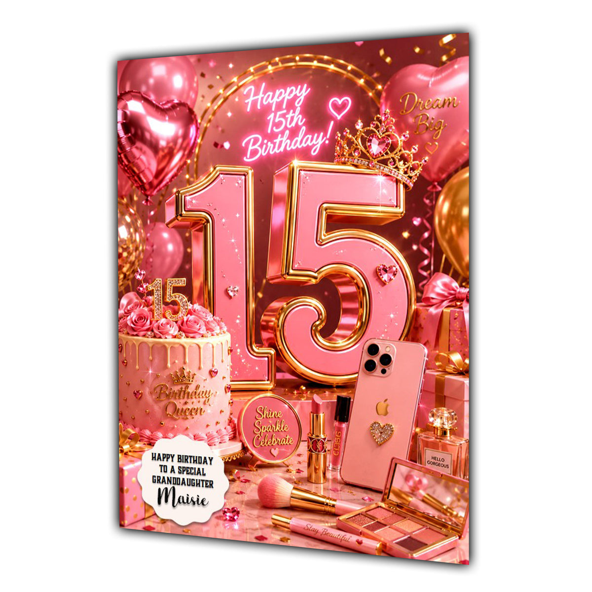 15th Birthday Card Girls Mobile Phone Granddaughter Daughter Large A5 Size