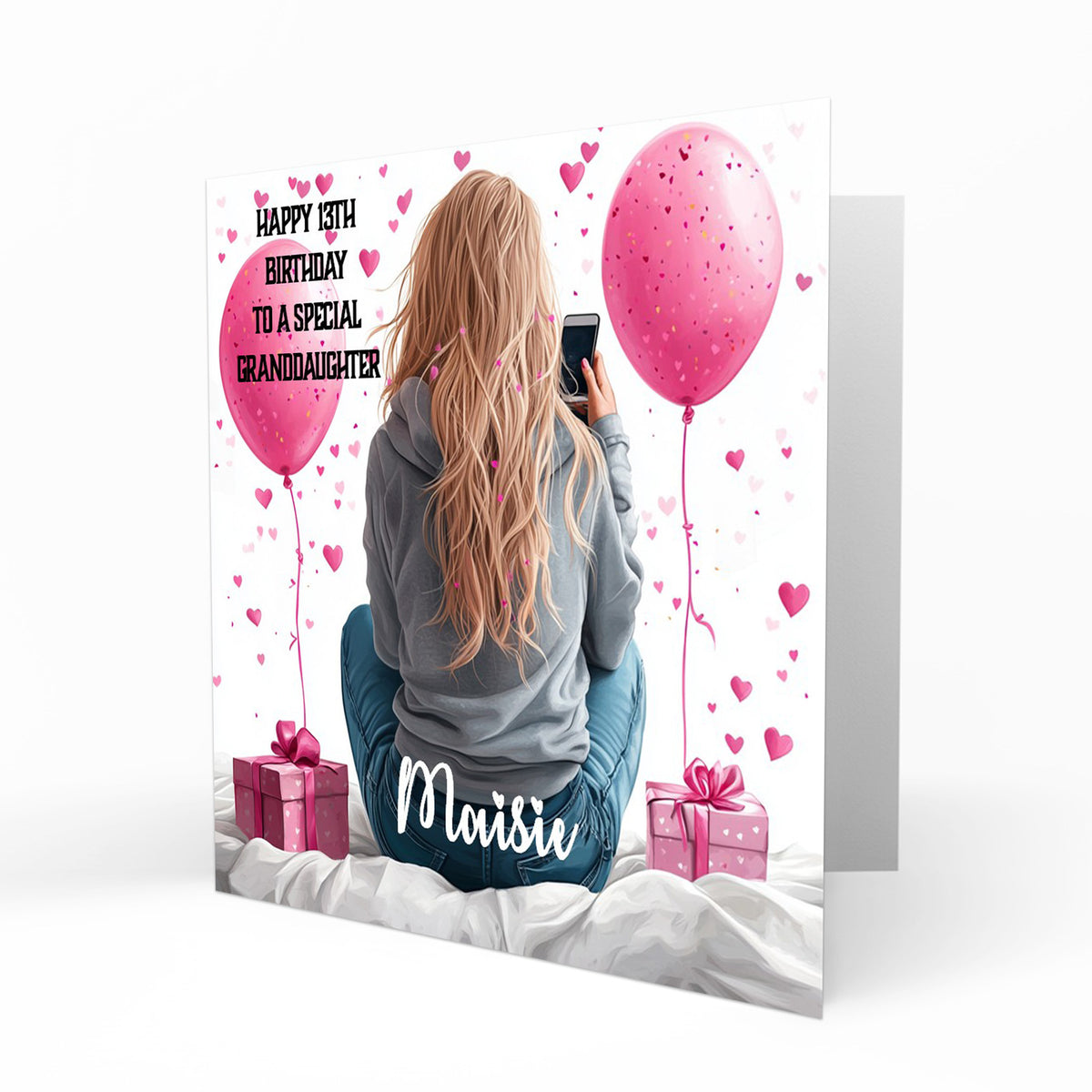Personalised 11th 12th 13th 14th 15th 16th Birthday Card Girls Blonde Hair Granddaughter Niece Daughter Sister Friend, Texting