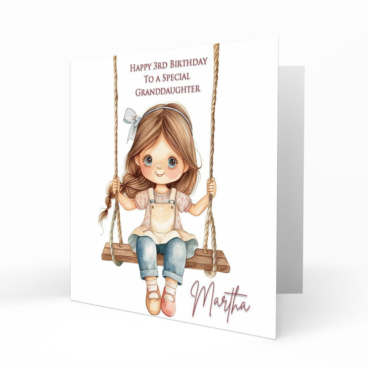 Personalised Birthday Card for Girls - Girl on a Swing