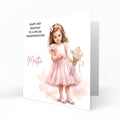 Personalised Birthday Card for Girls - Girl in a Pink Dress with Flowers