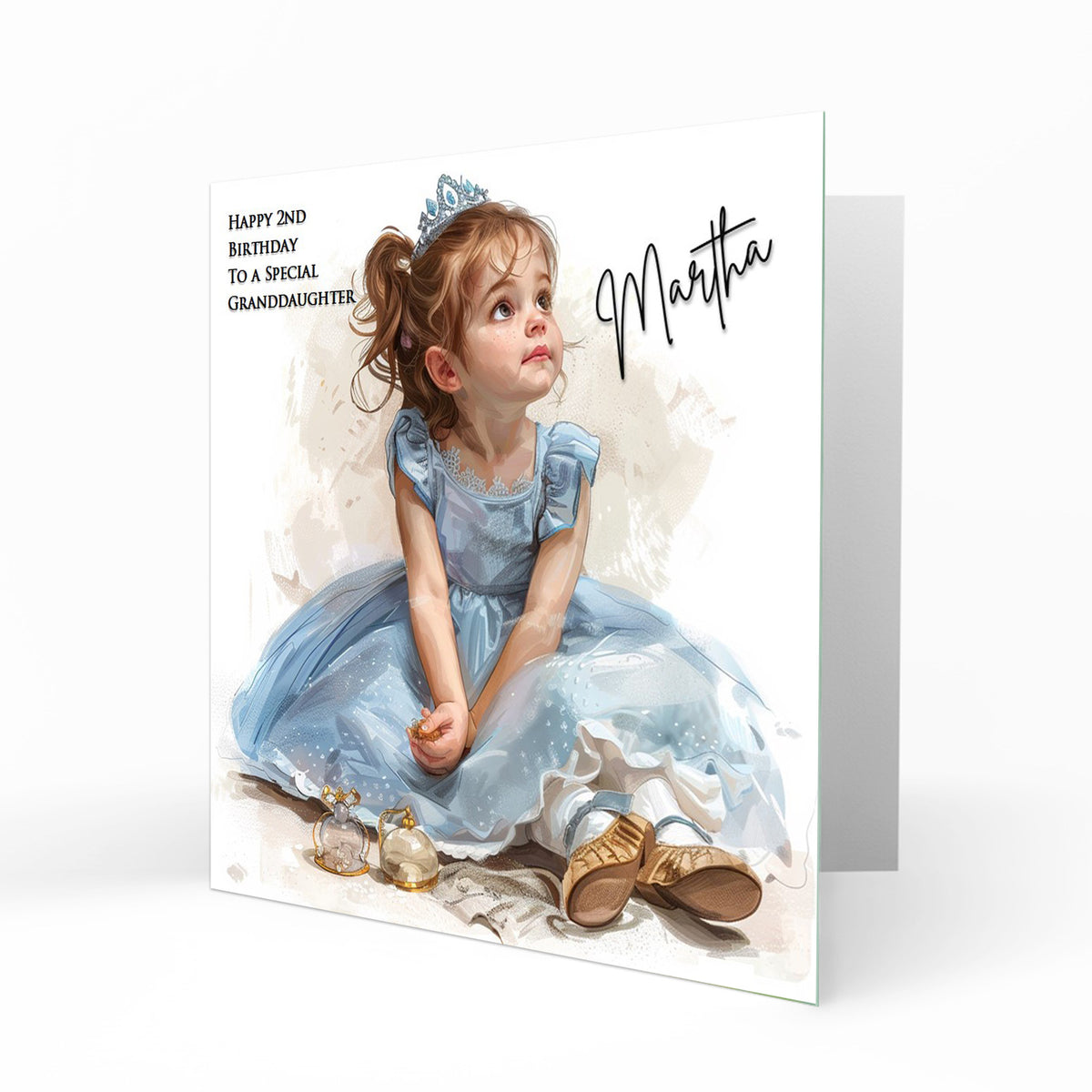 Personalised Birthday Card for Girls - Princess in a Blue Dress
