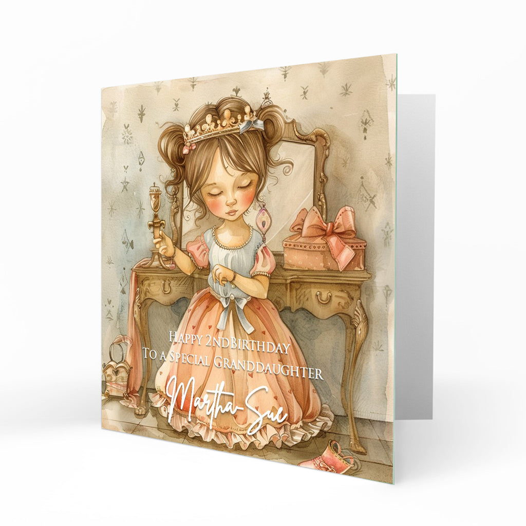 Personalised Birthday Card for Girls - Princess at a Dressing Table