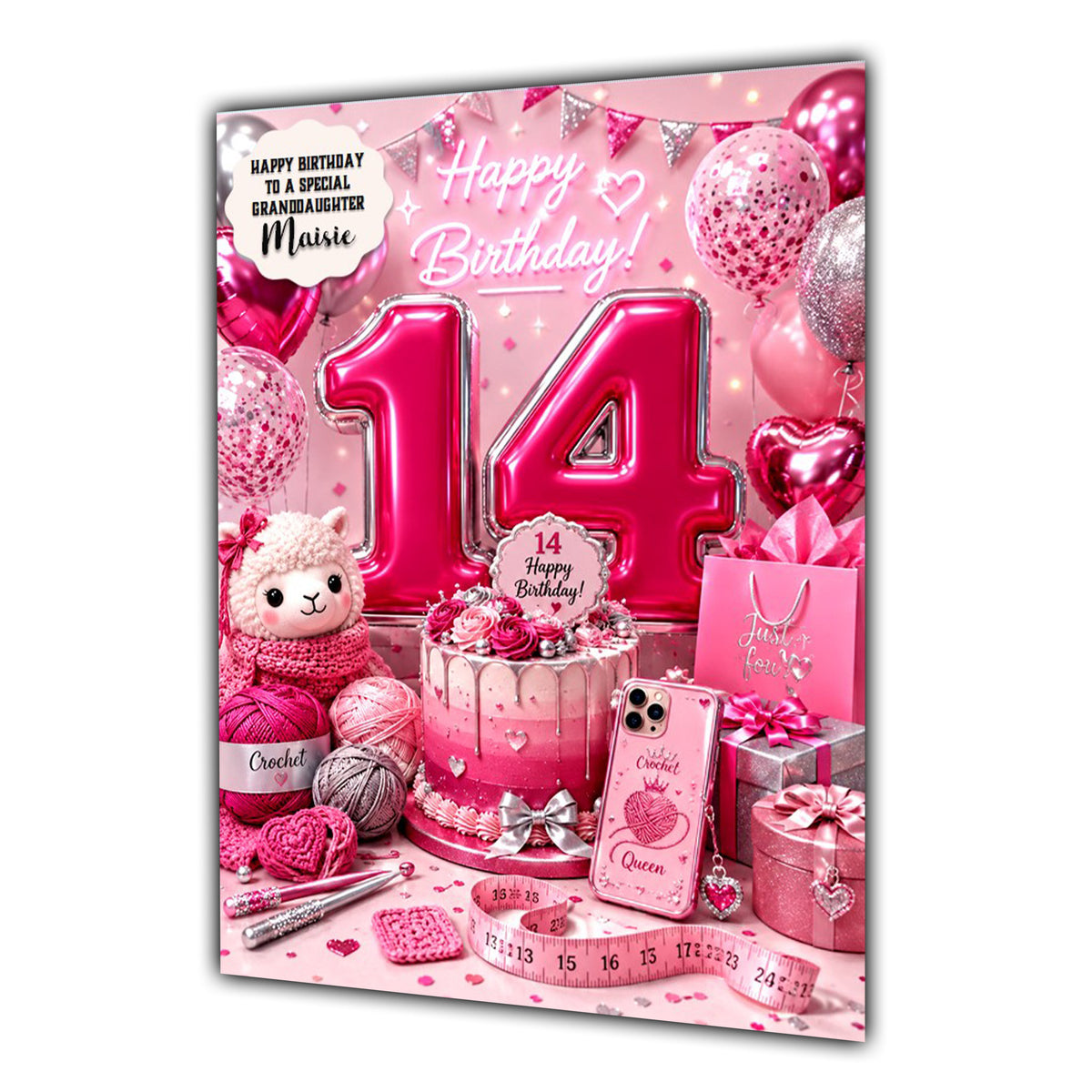 14th Birthday Card Girls Crochet Granddaughter Daughter Niece Large A5 Size