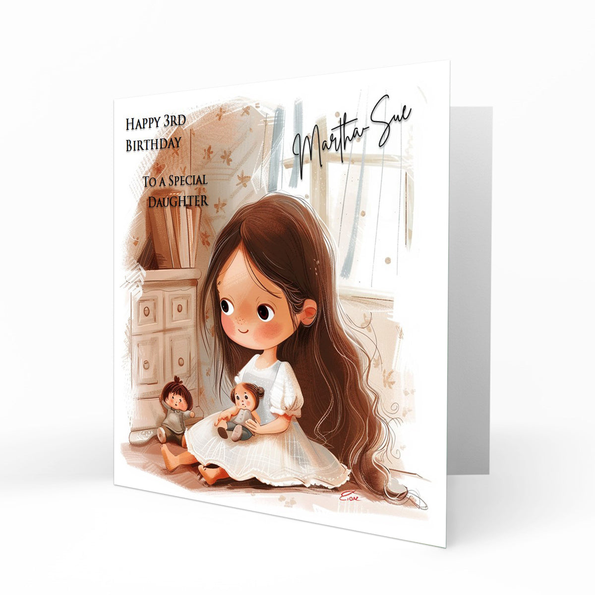 Personalised Birthday Card for Girls - Girl with Dolls