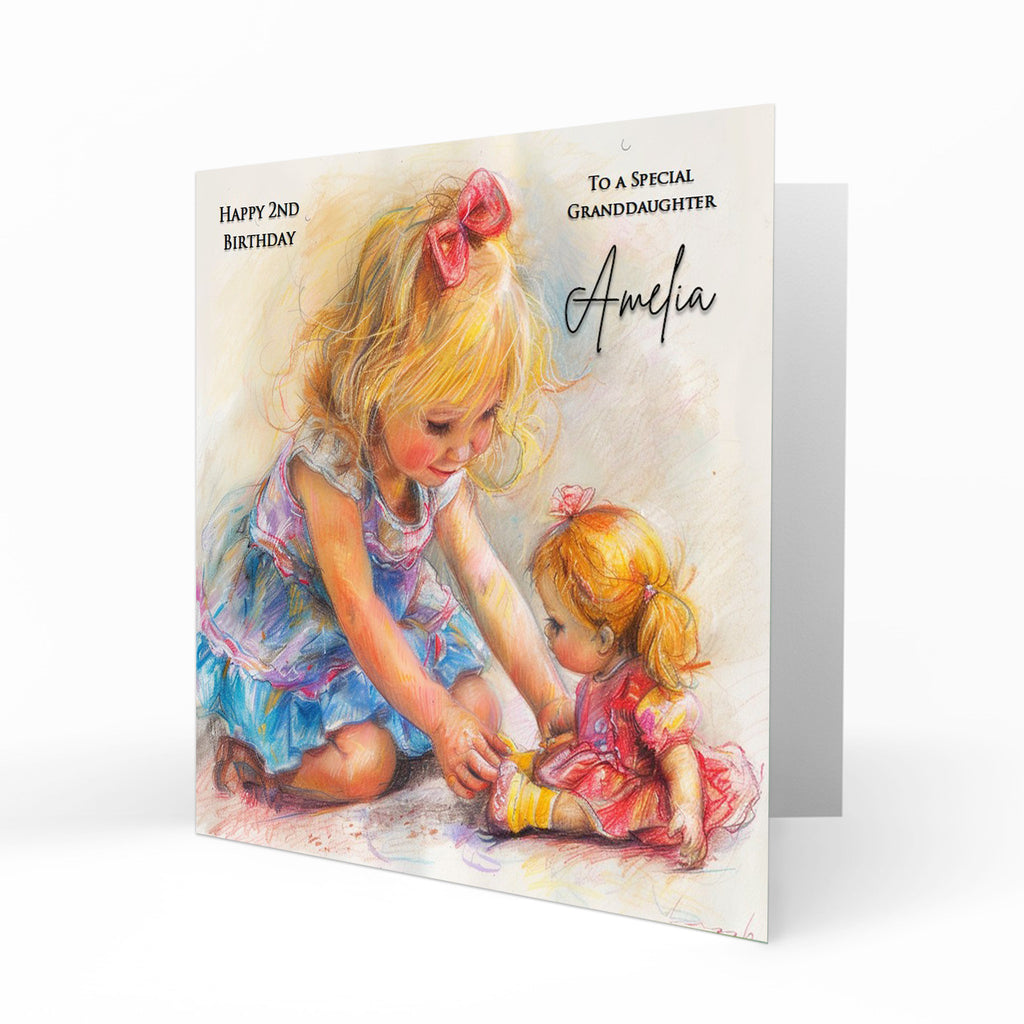 Personalised Birthday Card for Girls - Girl Playing with a Doll