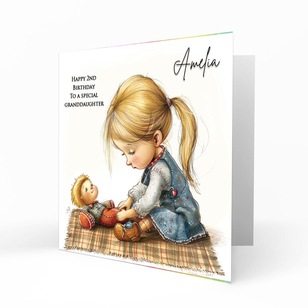Personalised Girls Birthday Card, 1st, 2nd, 3rd, 4th, 5th, Daughter, Granddaughter, Sister, Niece, Little Girl, Princess, Doll, Teddy