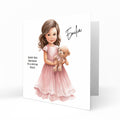 Personalised Birthday Card for Girls - Girl with a Teddy Bear