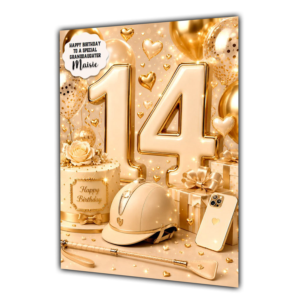 14th Birthday Card Girls Horse Riding Granddaughter Daughter Large A5 Size