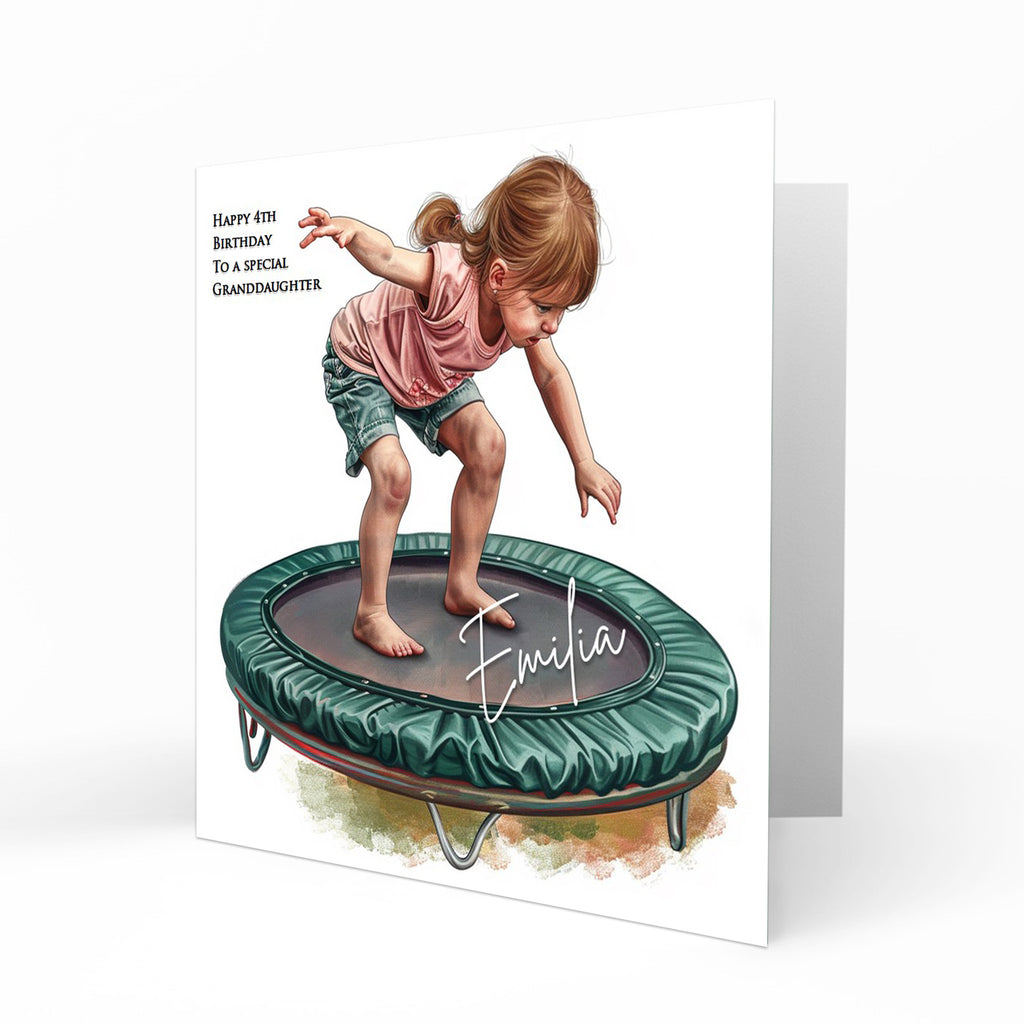 Personalised Birthday Card for Girls - Girl on a Trampoline