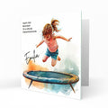 Personalised Birthday Card for Girls - Girl on a Trampoline