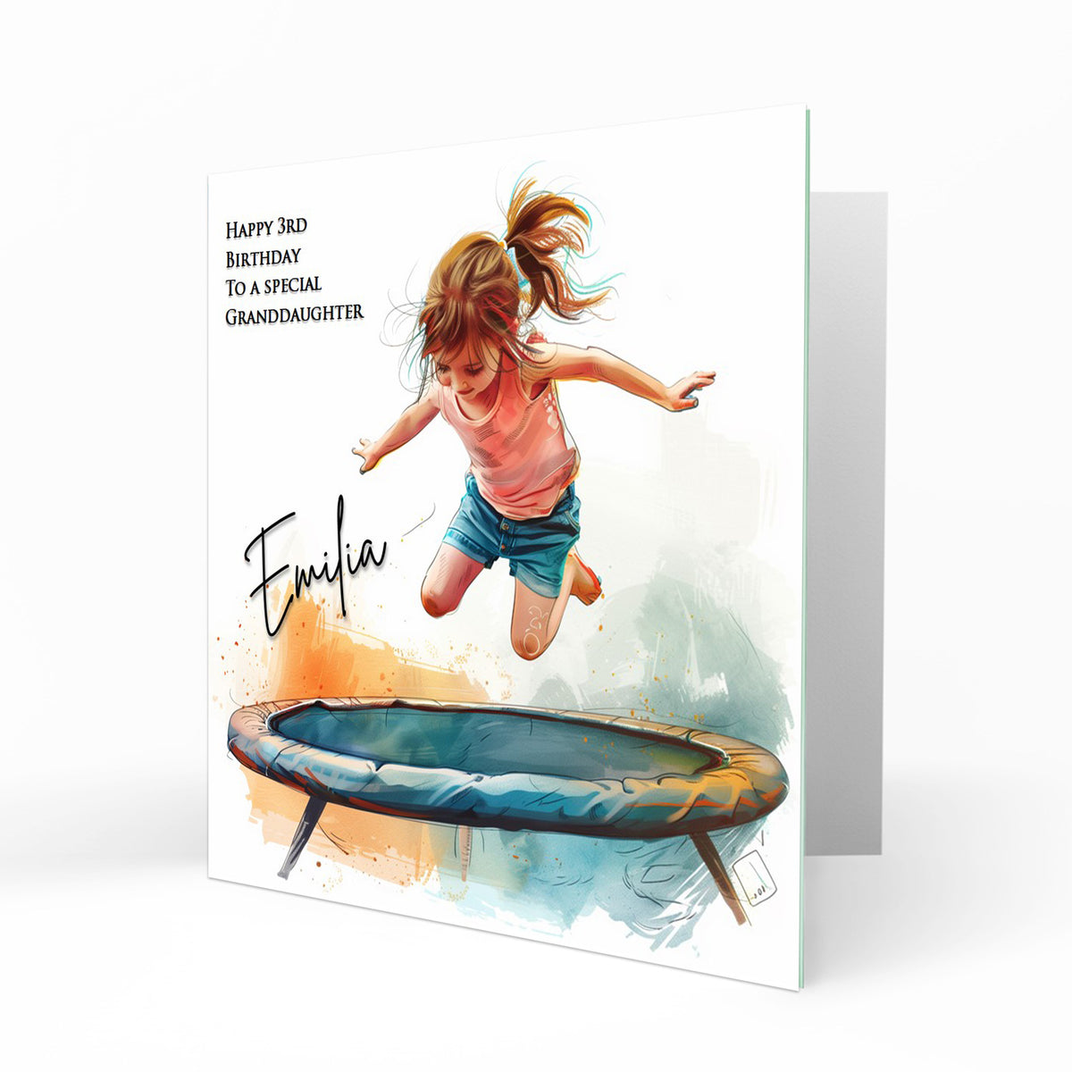 Personalised Birthday Card for Girls - Girl on a Trampoline