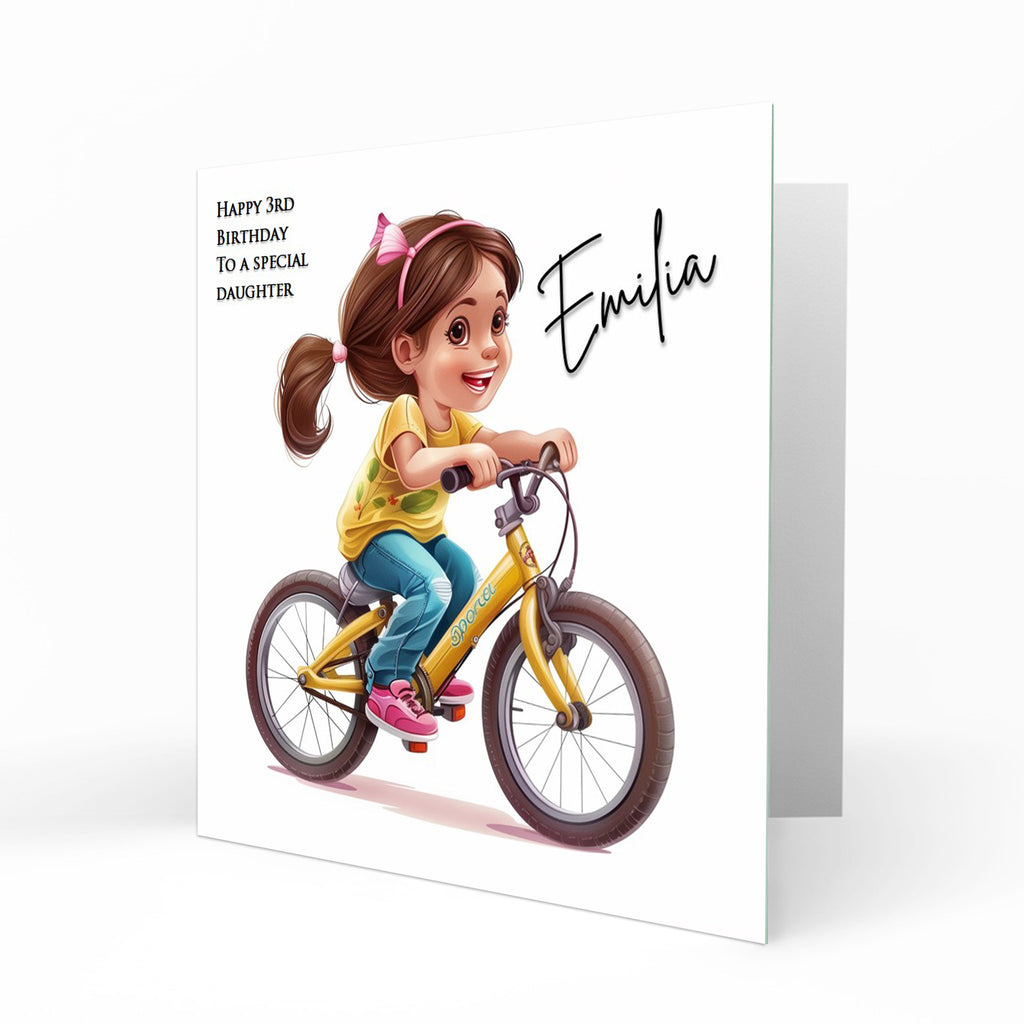 Personalised Girls Birthday Card, 1st, 2nd, 3rd, 4th, 5th, Daughter, Granddaughter, Sister, Niece, Little Girl Playing On a Bike