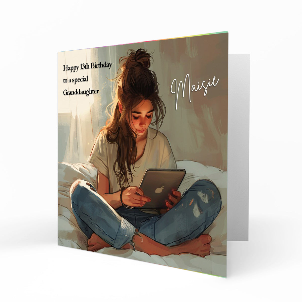Personalised Birthday Card for Girls - Girl Using a Tablet