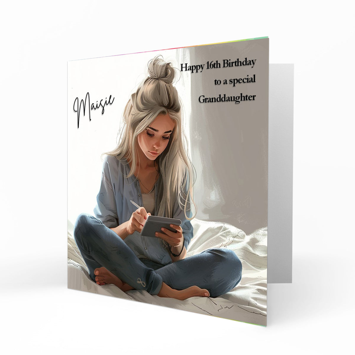 Personalised Birthday Card for Girls - Girl Using a Tablet