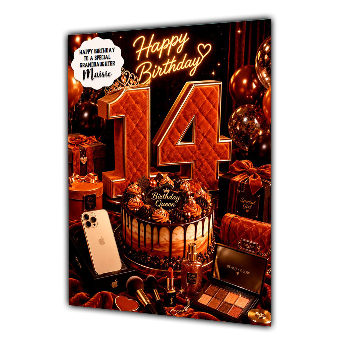 14th Birthday Card Girls Make Up  Granddaughter Daughter Large A5 Size