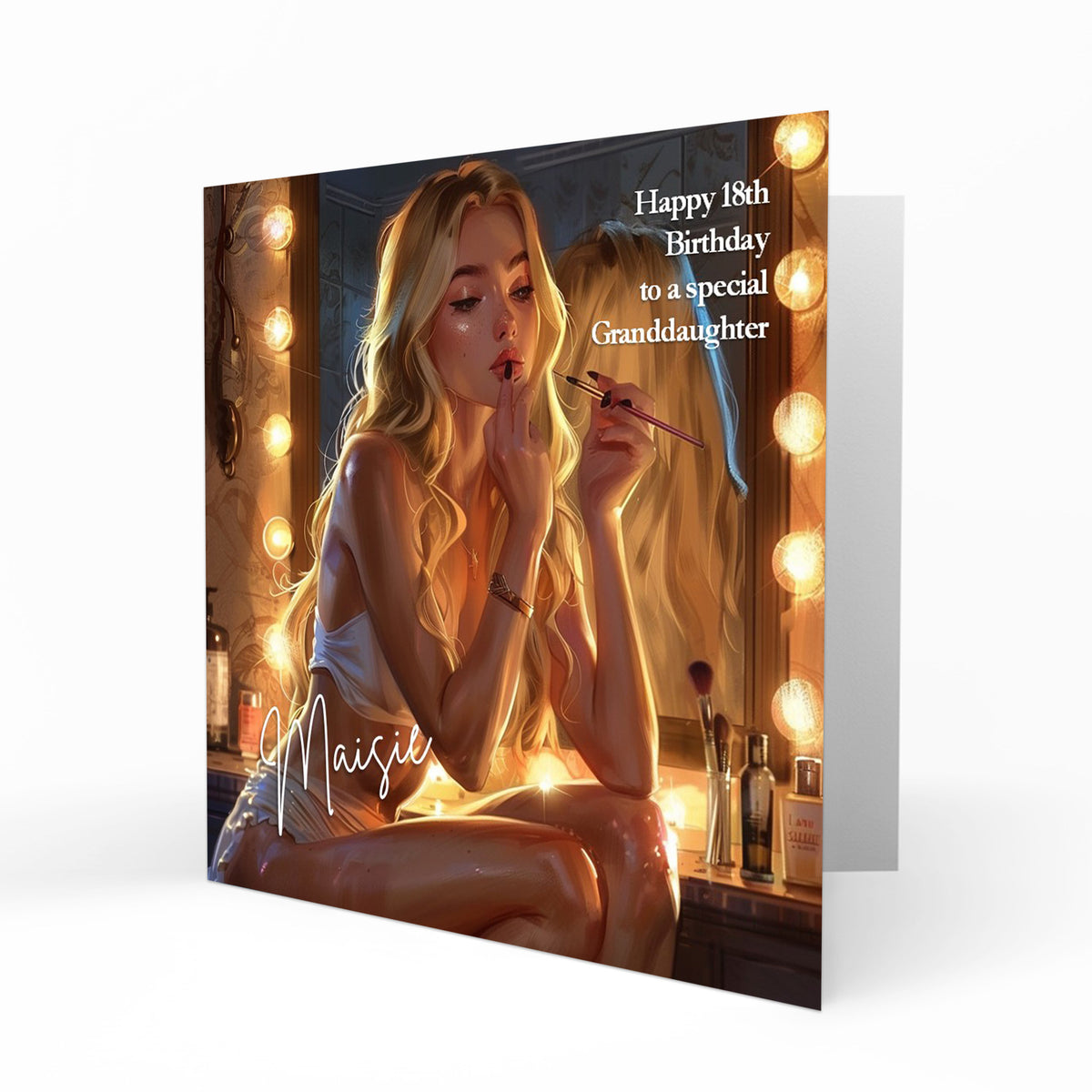 Personalised Birthday Card for Girls - Girl Applying Makeup