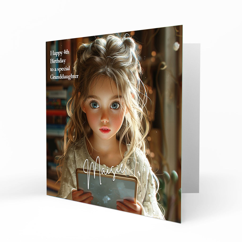 Personalised Birthday Card for Girls - Girl Using a Tablet