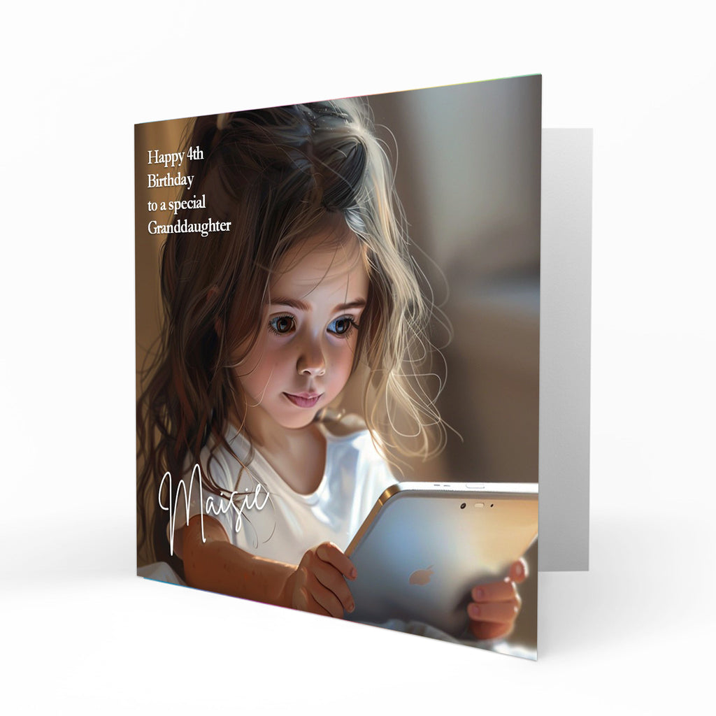 Personalised Birthday Card for Girls - Girl Using a Tablet