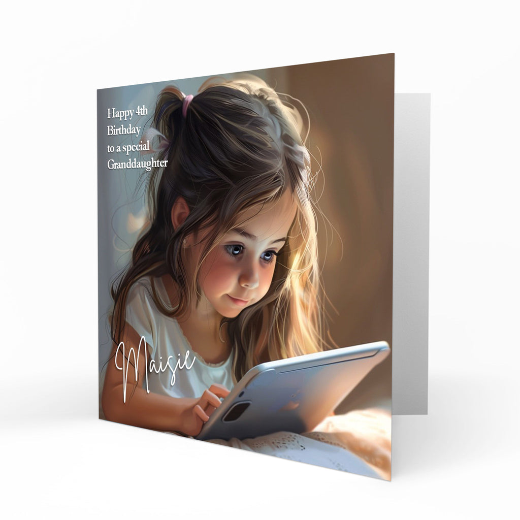 Personalised Birthday Card for Girls Daughter, Granddaughter, Sister, Niece, Girl Playing on a Tablet Mobile Phone, 1st, 2nd, 3rd, 4th, 5th, 6th, 7th, 8th, 9th, 10th