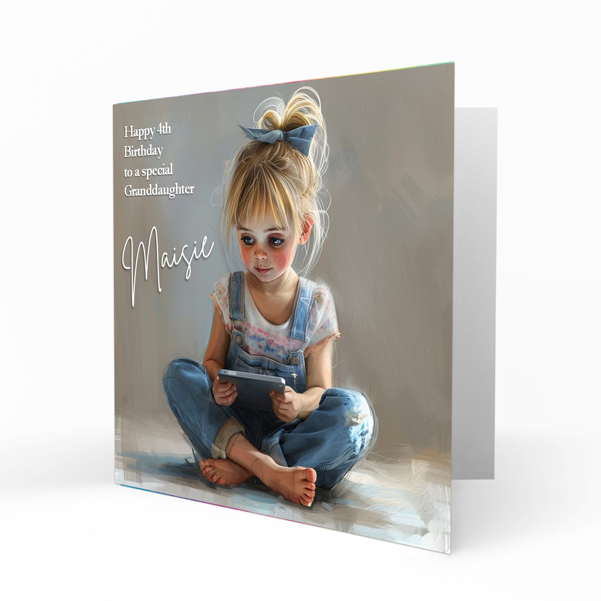 Personalised Birthday Card for Girls Daughter, Granddaughter, Sister, Niece, Girl Playing on a Tablet Mobile Phone, 1st, 2nd, 3rd, 4th, 5th, 6th, 7th, 8th, 9th, 10th
