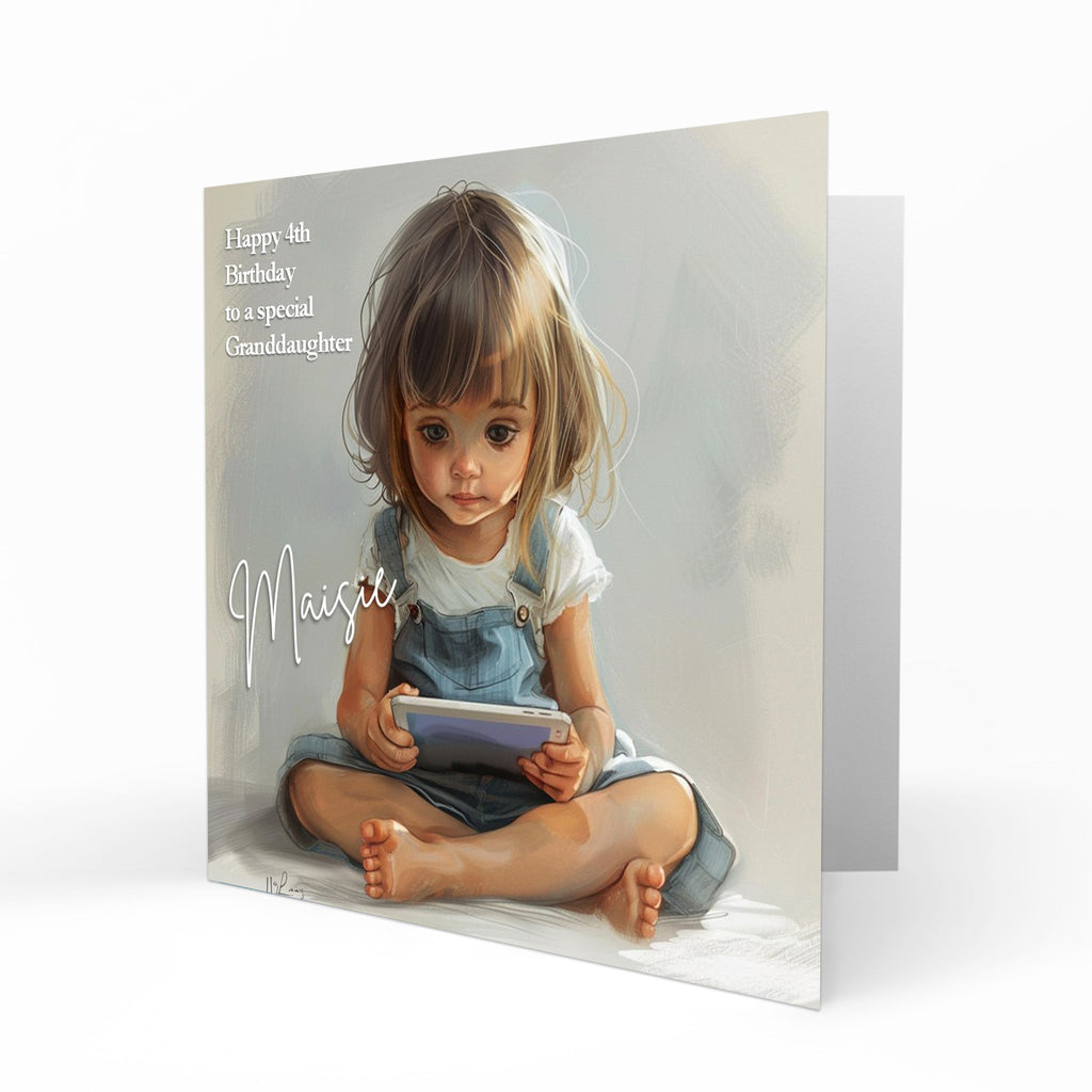 Personalised Birthday Card for Girls Daughter, Granddaughter, Sister, Niece, Girl Playing on a Tablet Mobile Phone, 1st, 2nd, 3rd, 4th, 5th, 6th, 7th, 8th, 9th, 10th