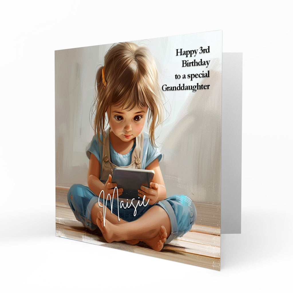 Personalised Birthday Card for Girls - Girl Using a Tablet