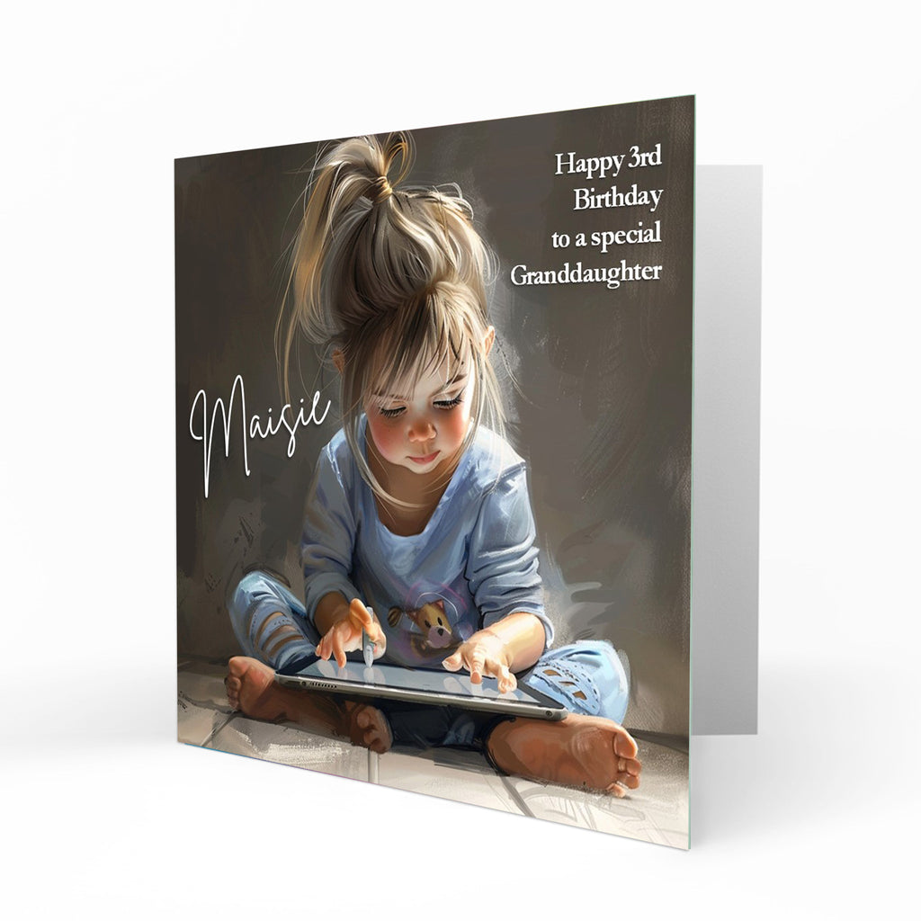 Personalised Birthday Card for Girls - Girl Using a Tablet