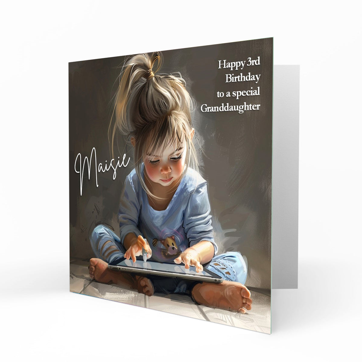 Personalised Birthday Card for Girls - Girl Using a Tablet