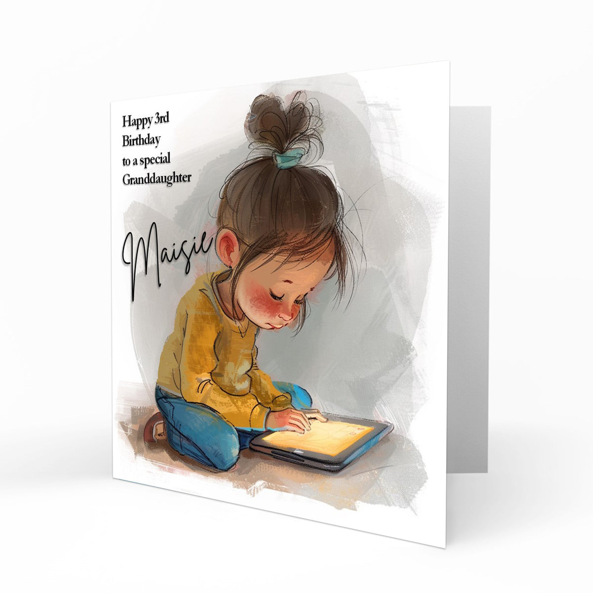 Personalised Birthday Card for Girls - Girl Using a Tablet