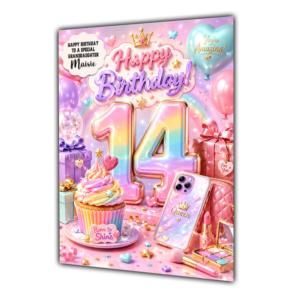14th Birthday Card Girls Cupcake Granddaughter Daughter Niece Large A5 Size