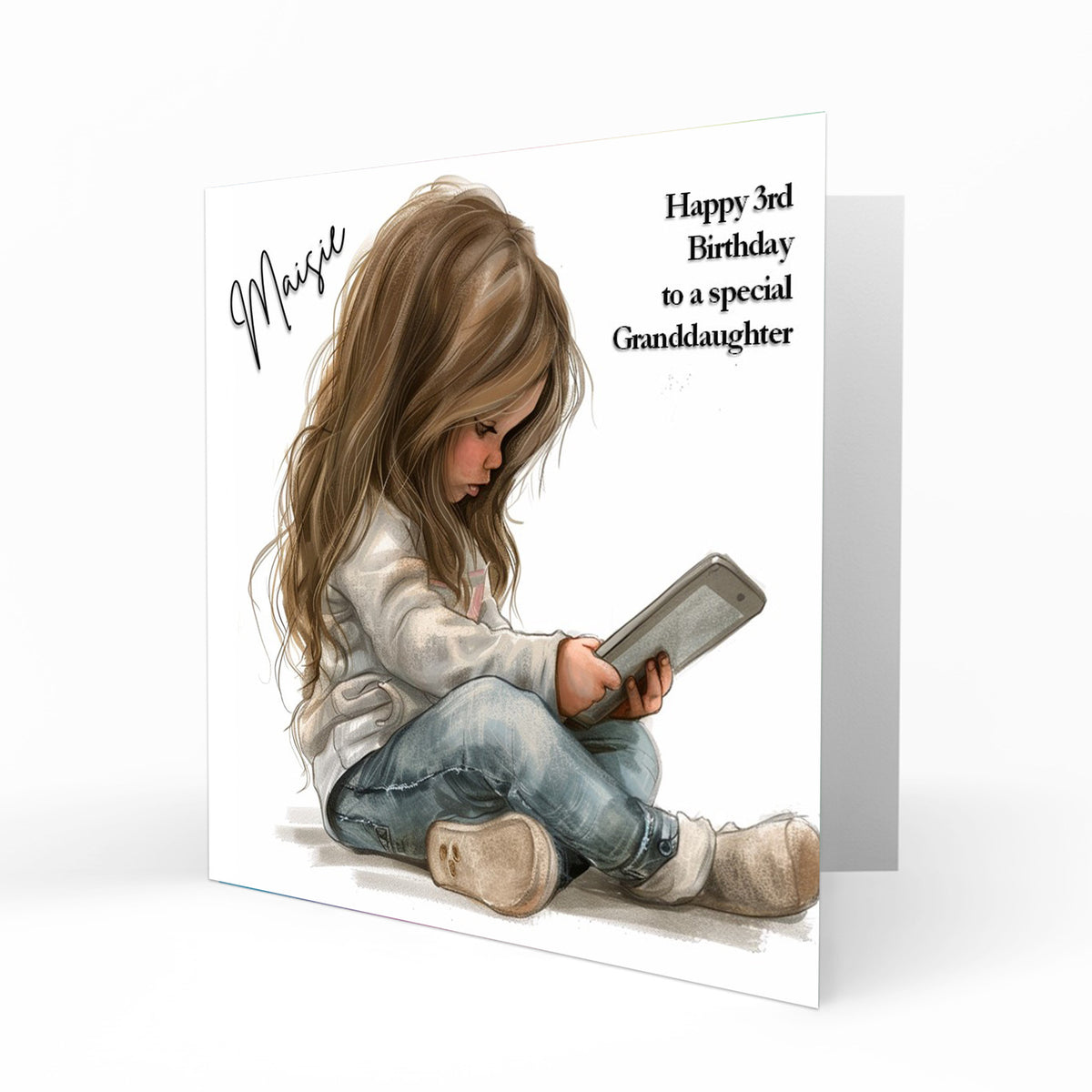 Personalised Birthday Card for Girls - Girl Using a Tablet