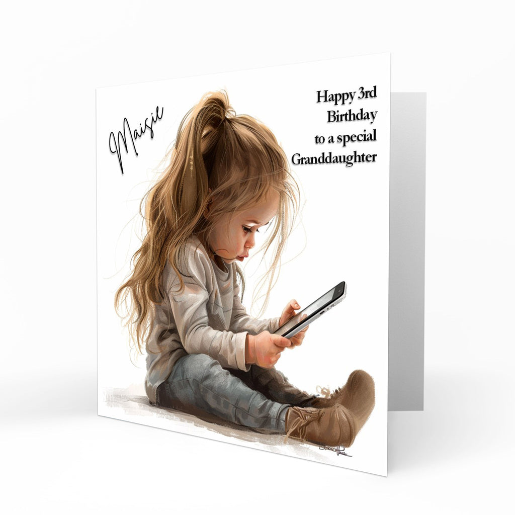Personalised Birthday Card for Girls - Girl Using a Tablet