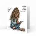 Personalised Birthday Card for Girls - Girl Using a Tablet
