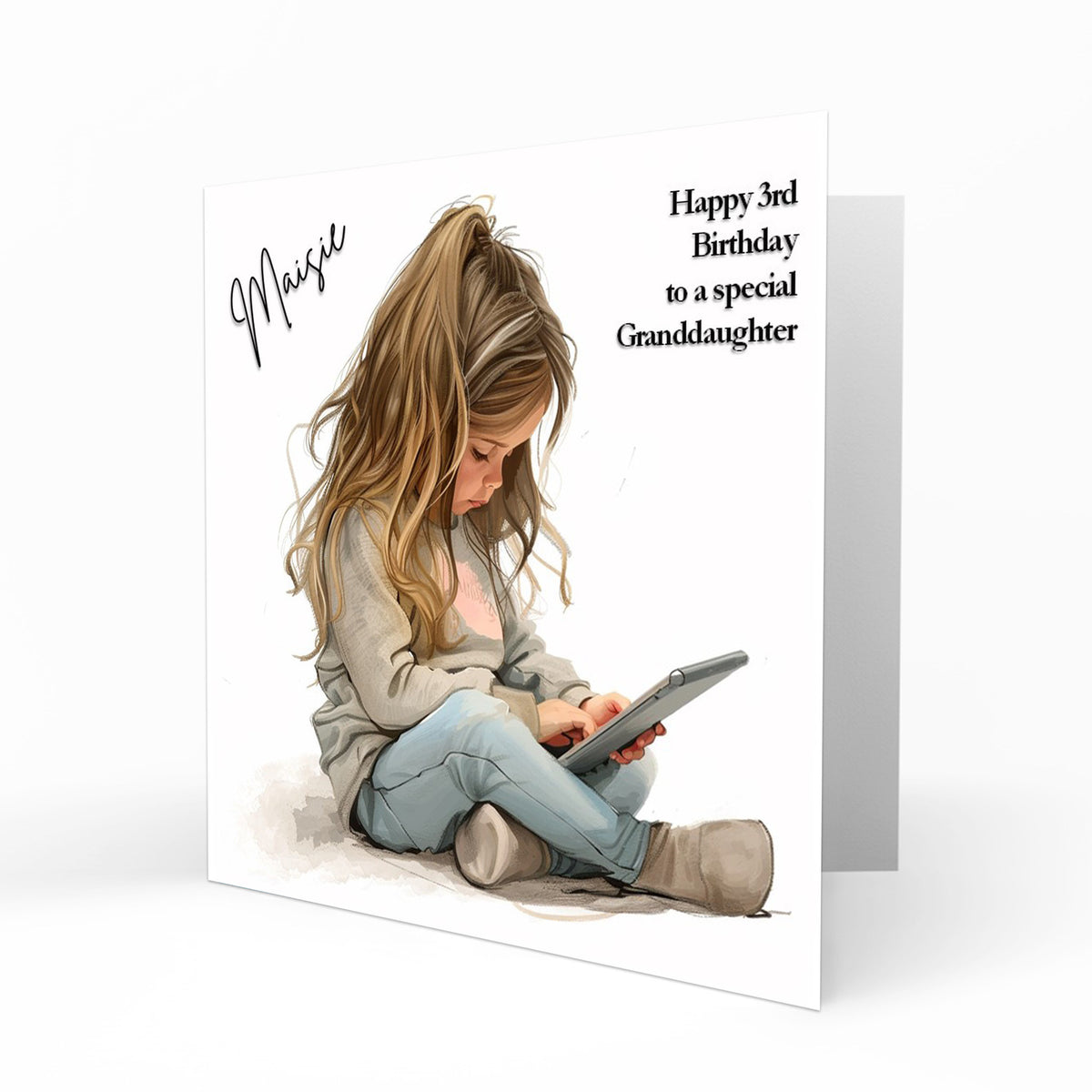 Personalised Birthday Card for Girls - Girl Using a Tablet