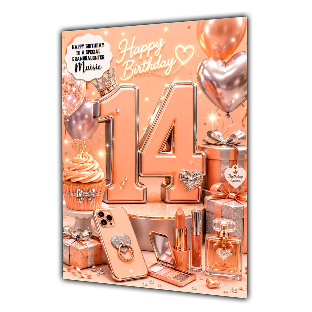 14th Birthday Card For Girls, Daughter, Granddaughter, Niece, Make Up Girl, Teenager,