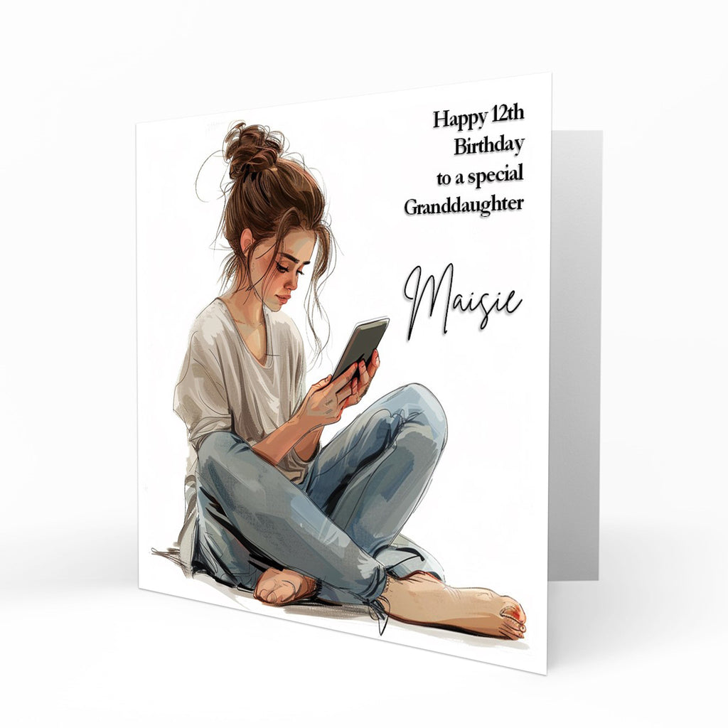 Personalised Birthday Card for Girls - Girl Using a Tablet