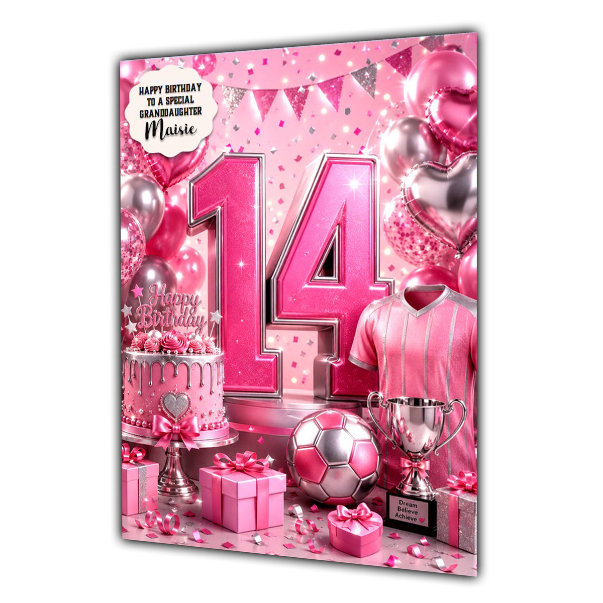 14th Birthday Card Girls Football Granddaughter Daughter Large A5 Size
