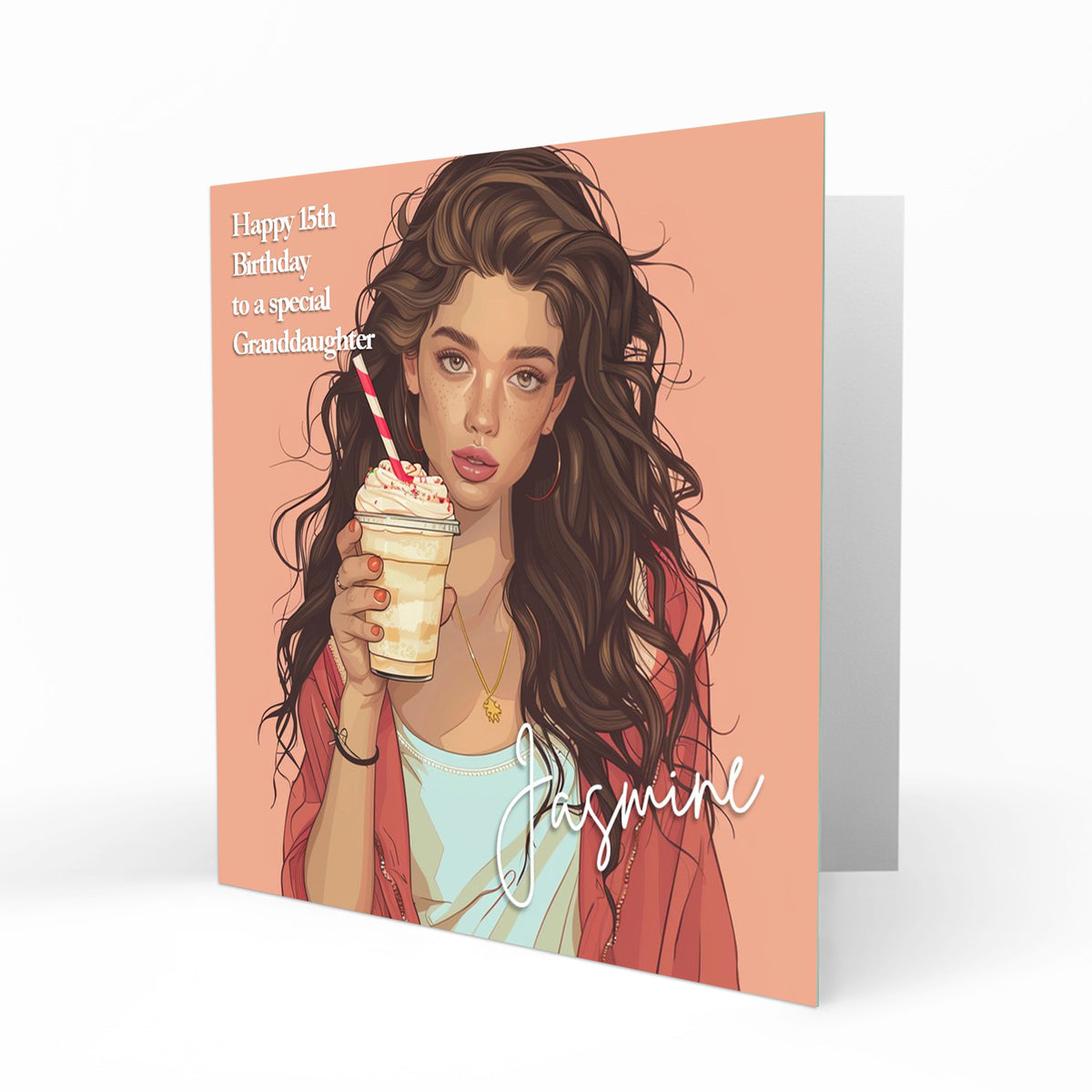 Personalised Birthday Card for Girls - Girl with a Takeaway Drink