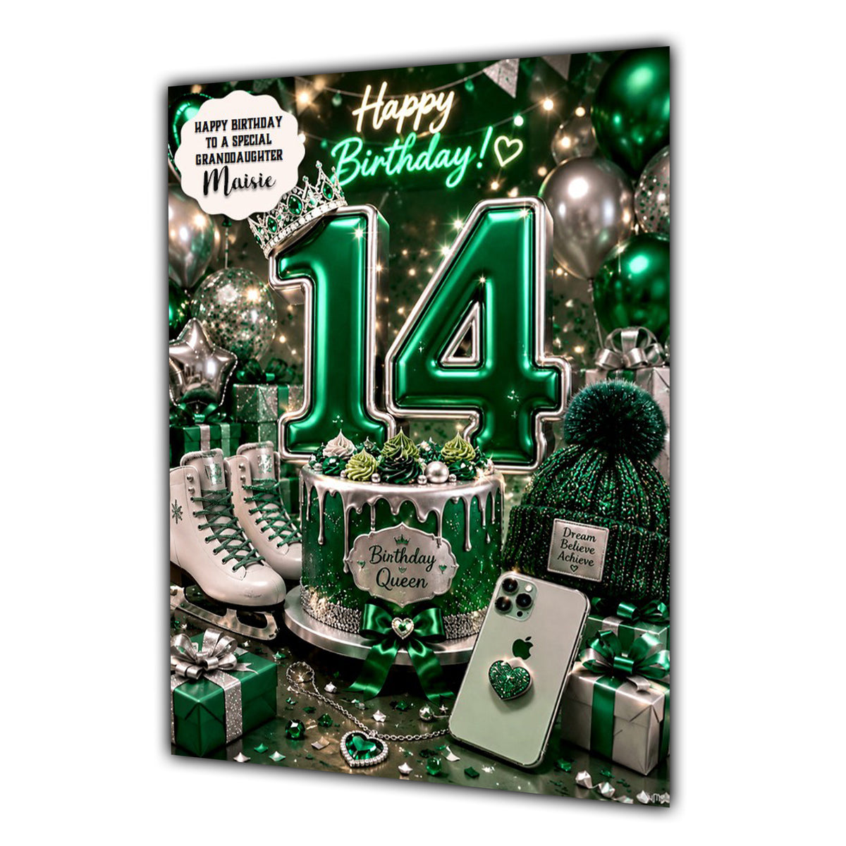 14th Birthday Card For Girls, Daughter, Granddaughter, Niece, Ice Skating Girl, Teenager,
