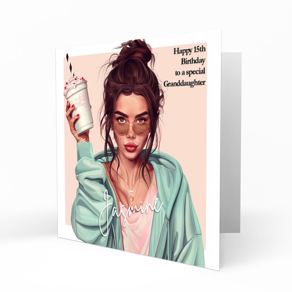 Personalised Birthday Card for Girls - Girl with a Takeaway Drink