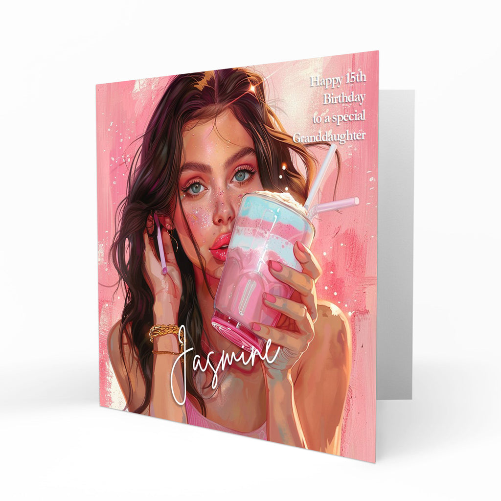 Personalised Birthday Card for Girls - Girl with a Takeaway Drink