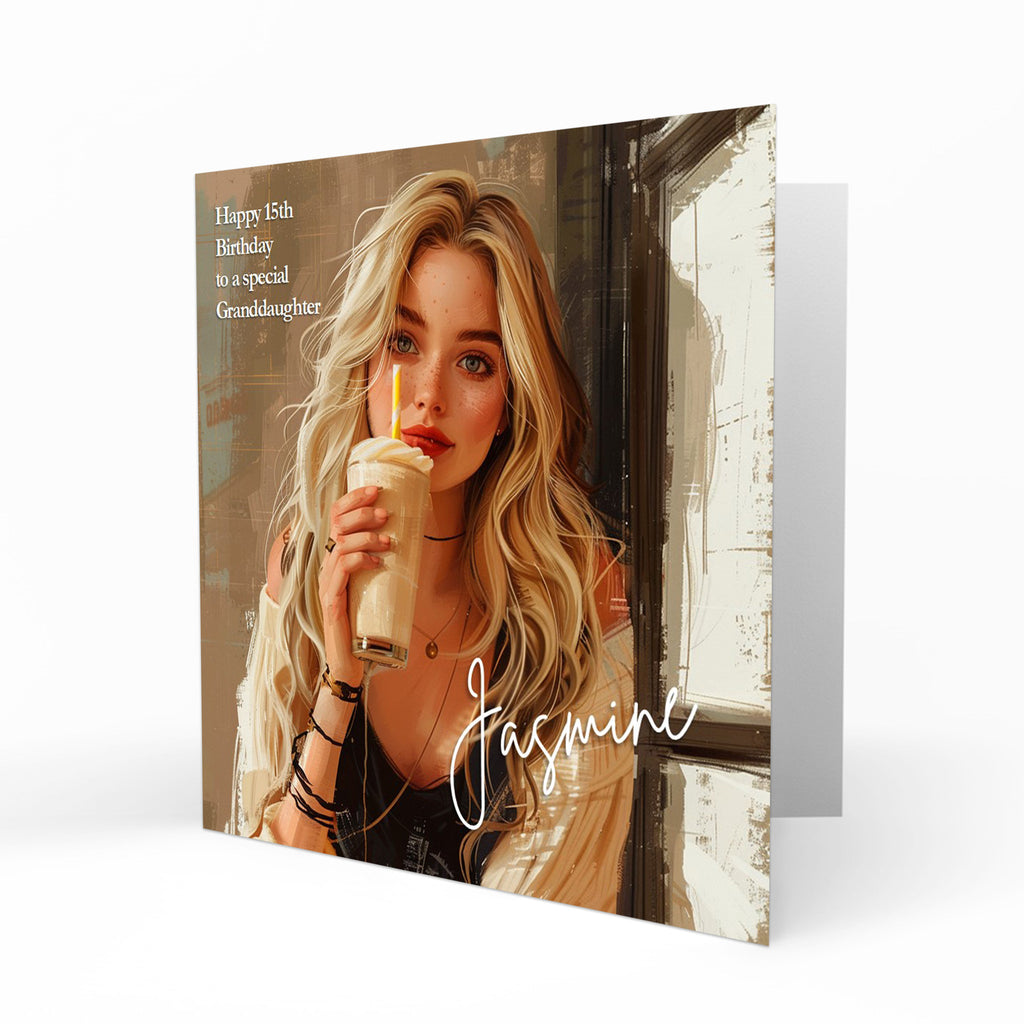 Personalised Birthday Card for Girls - Girl with a Takeaway Drink