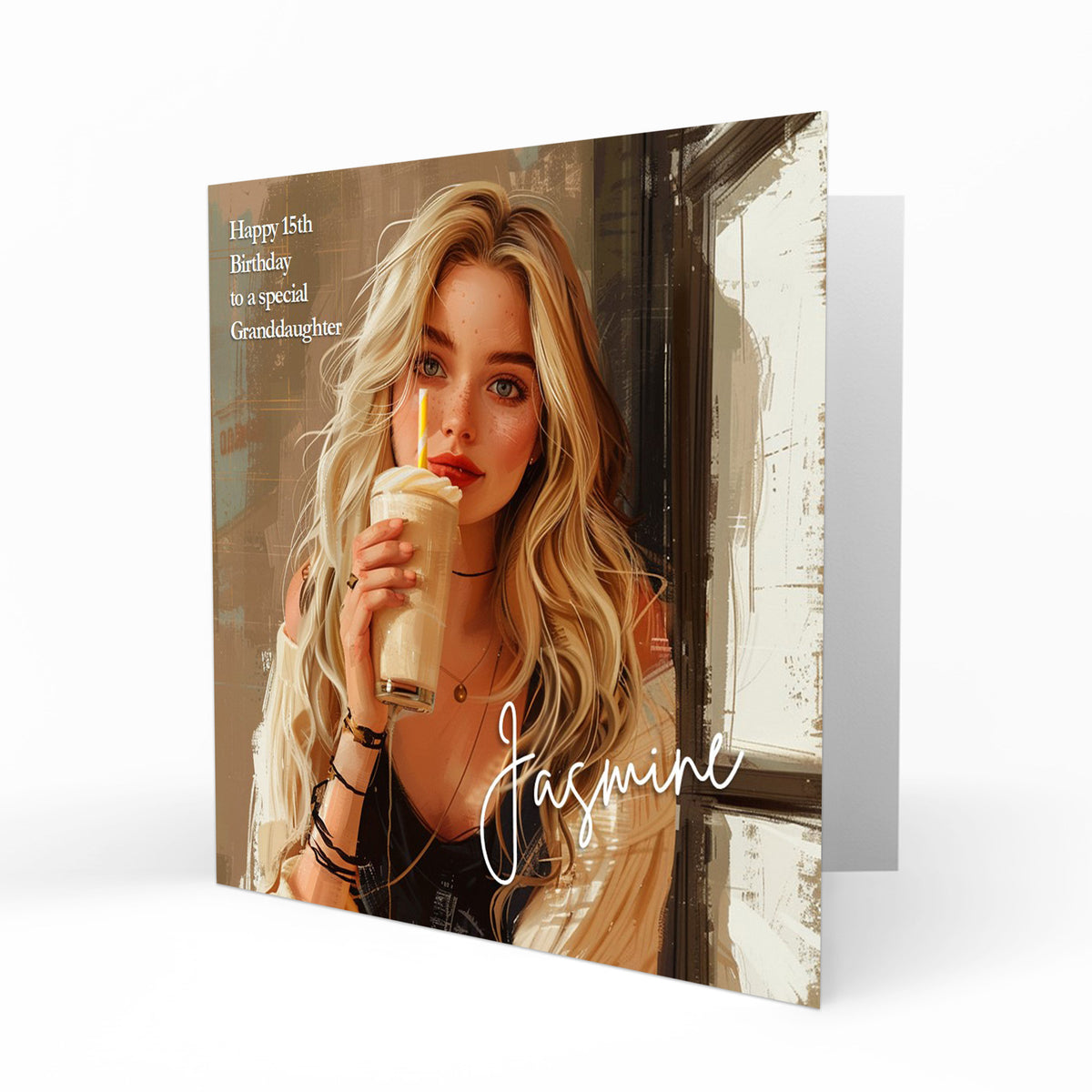 Personalised Birthday Card for Girls - Girl with a Takeaway Drink